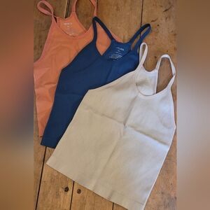 BNWOT Women Ribbed Camisole Tank - Blue, Peach, Cream (3-Pack)